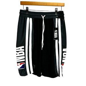 NBA Official Basketball Shorts Small Black Grey  & White Polyester Net-Dry Comfo